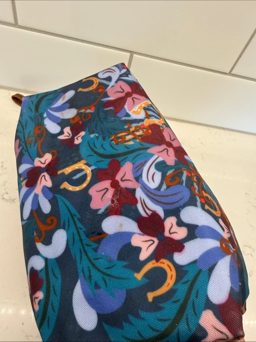 Catchfly Studio Floral Teal Wristlet Cosmetic Pouch with removable strap